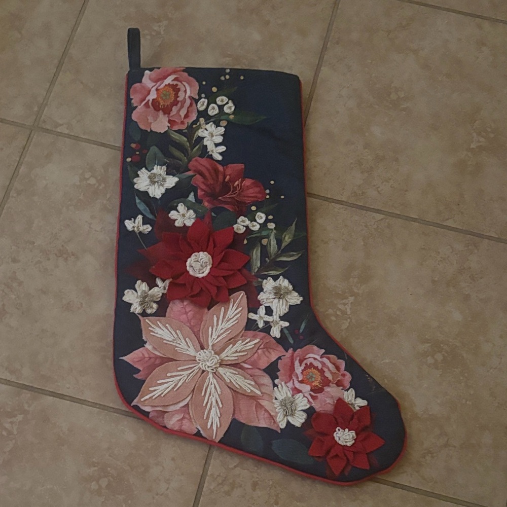 Floral Embroidered Christmas Stocking